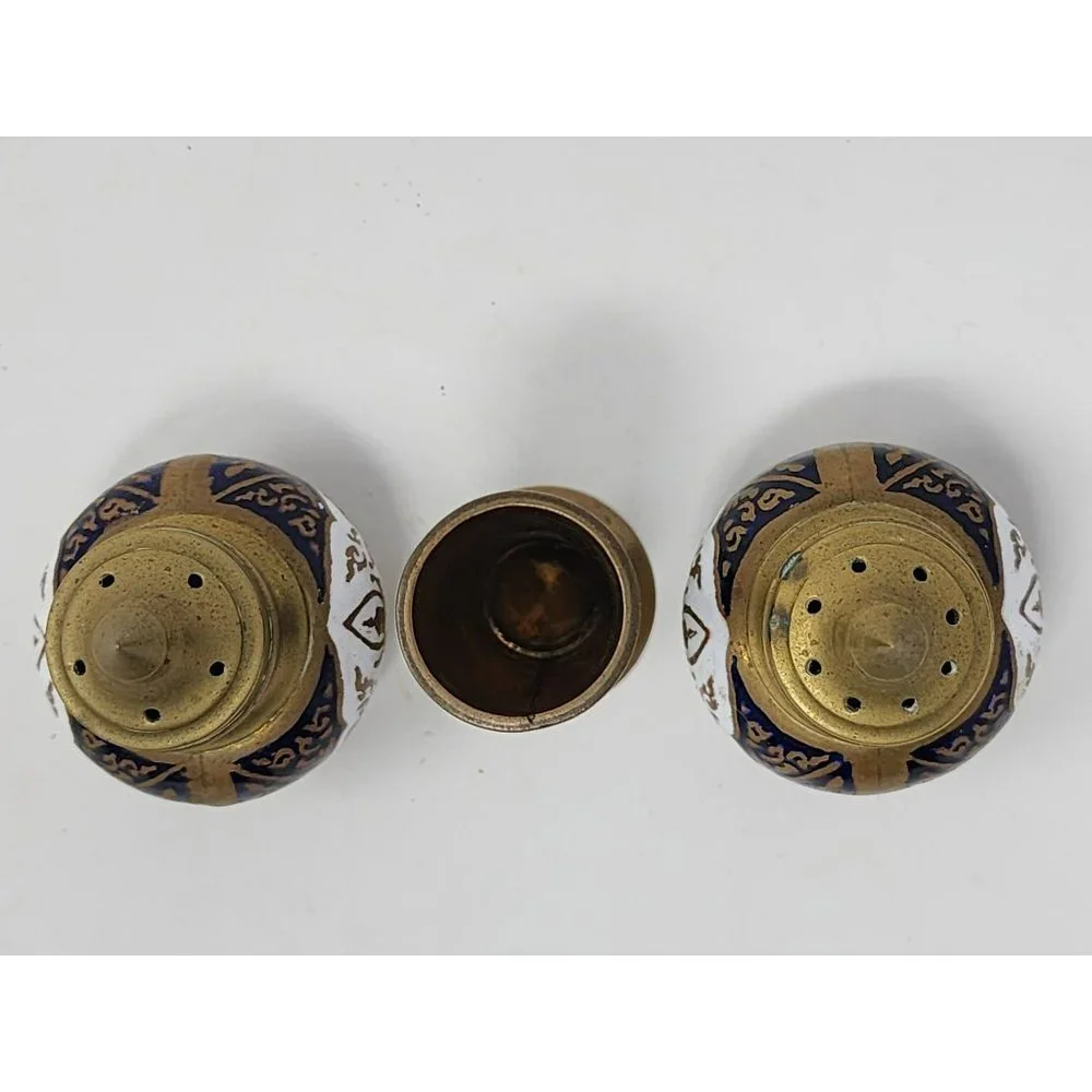 Vintage‎ Brass Gold Salt And Pepper Shakers Tray Toothpick Holder Unmarked